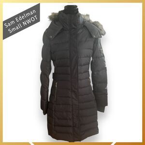Sam Edelman Women's Down Puffer Coat Hooded Faux Fur Gray Small NWOT
